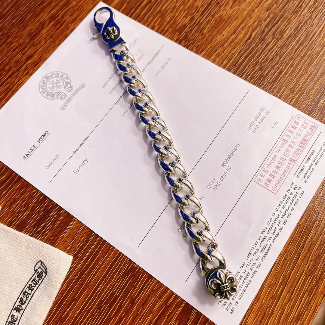 Chrome Hearts Silver Blue Enamel Bracelet